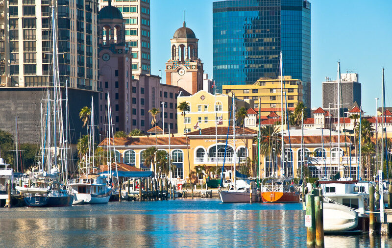 city center and yacht basin facing Tampa Bay in St. Petersburg, Florida - USA