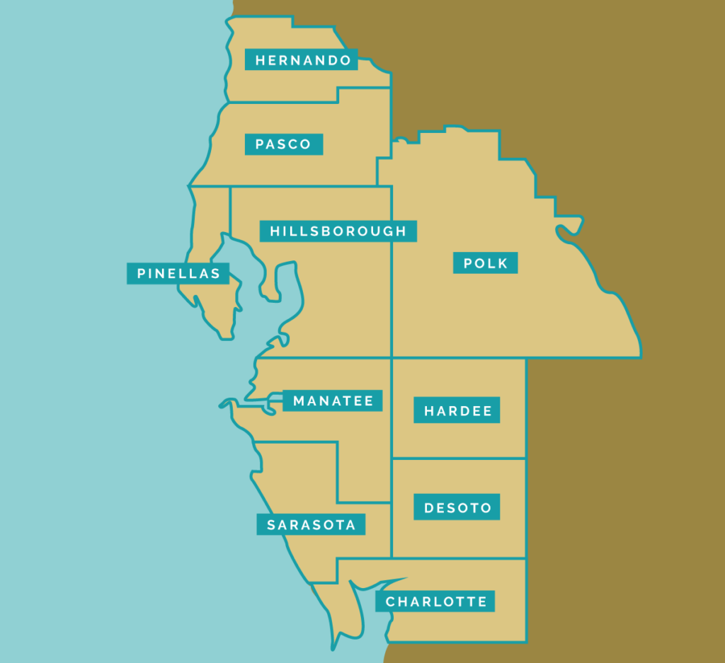 Map of counties served by Property Valuation Specialists